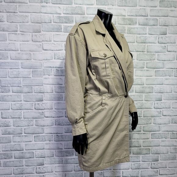 Vintage 90s DKNY Jeans Womens 2 Khaki Denim Wrap‎ Long Sleeve Shirt Dress - Picture 4 of 10